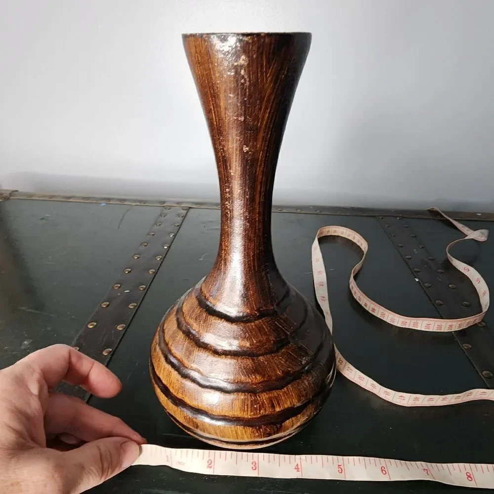 Vintage Original Handcrafted Large Wood Vase